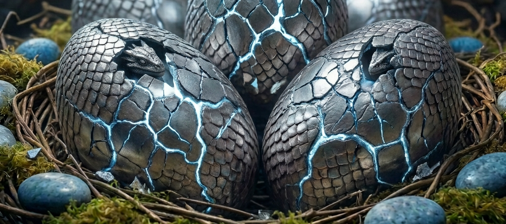 Visible glowing cracks on silver dragon eggs